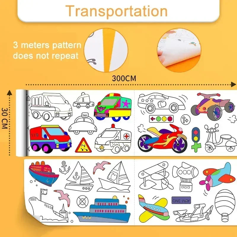 Children Drawing Roll Sticky Graffiti Scroll DIY Painting Color Filling Paper Coloring Papers for Kids Educational Toys Gifts