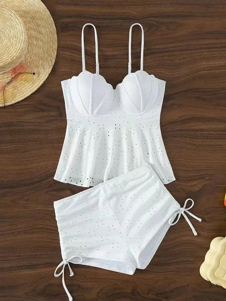 Women's Bathing Suit Two Pieces Push Up Tankini Set Summer Sexy Beach Wear White High Waisted Swimwear Women Swimsuit Shorts