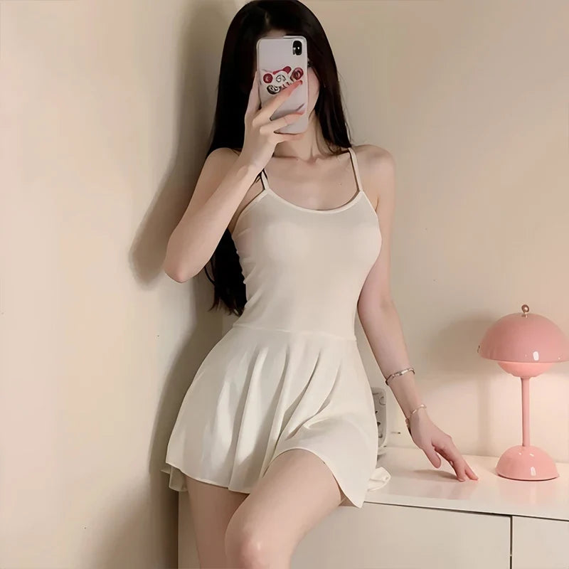Cute And Sweet Sexy Lingerie Erotic V Neck Bra Nightdress Set Black Ice Silk Mini Dress Exotic Nightgown Women Underwear Sets