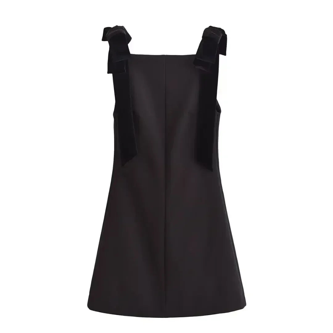 TFMLN Autumn New Women Dress 2024 Slim Chic Sleeveless Dress Bow Casual Mini Frock Female Fashion Elegant Short Party Dress