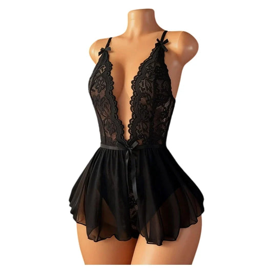 See Through Deep V Sexy Underwear Women One-piece Exotic Costumes Bodysuit Desire Night Erotic Sexua Temptation Hot Dress Set