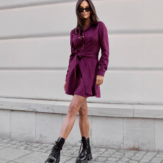 Loose Linen Lace-Up Long-Sleeve Mini Dress – 3 Colors, S–2XL