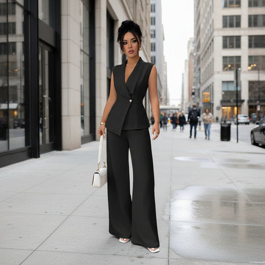 Women's Sleeveless Blazer & Straight-Leg Pants Two-Piece Set