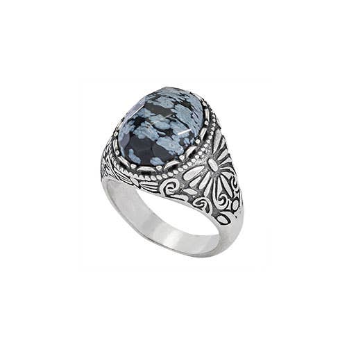 Catching Snowflakes On Tongue Obsidian Sterling Silver Ring
