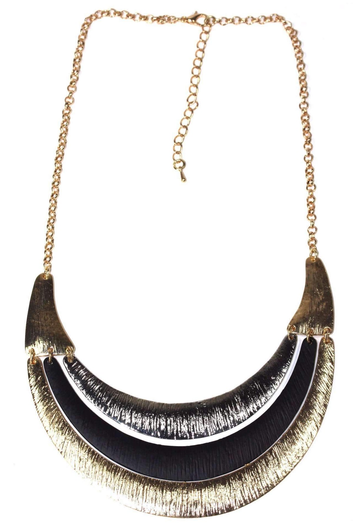 Crescent Moon Layered Three Tier Necklace Gold Plated