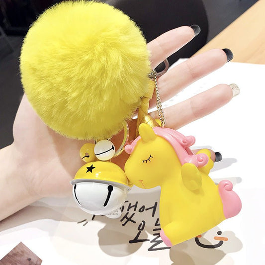 Magical Unicorn Keychain with Fur Ball and Bell for Daily Charm