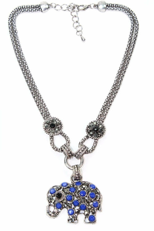 Elephant Pendant Necklace Silver Gemstone Boho Charm
