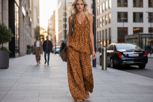 Women’s Leopard Print Sleeveless Top and Chiffon Pants Set