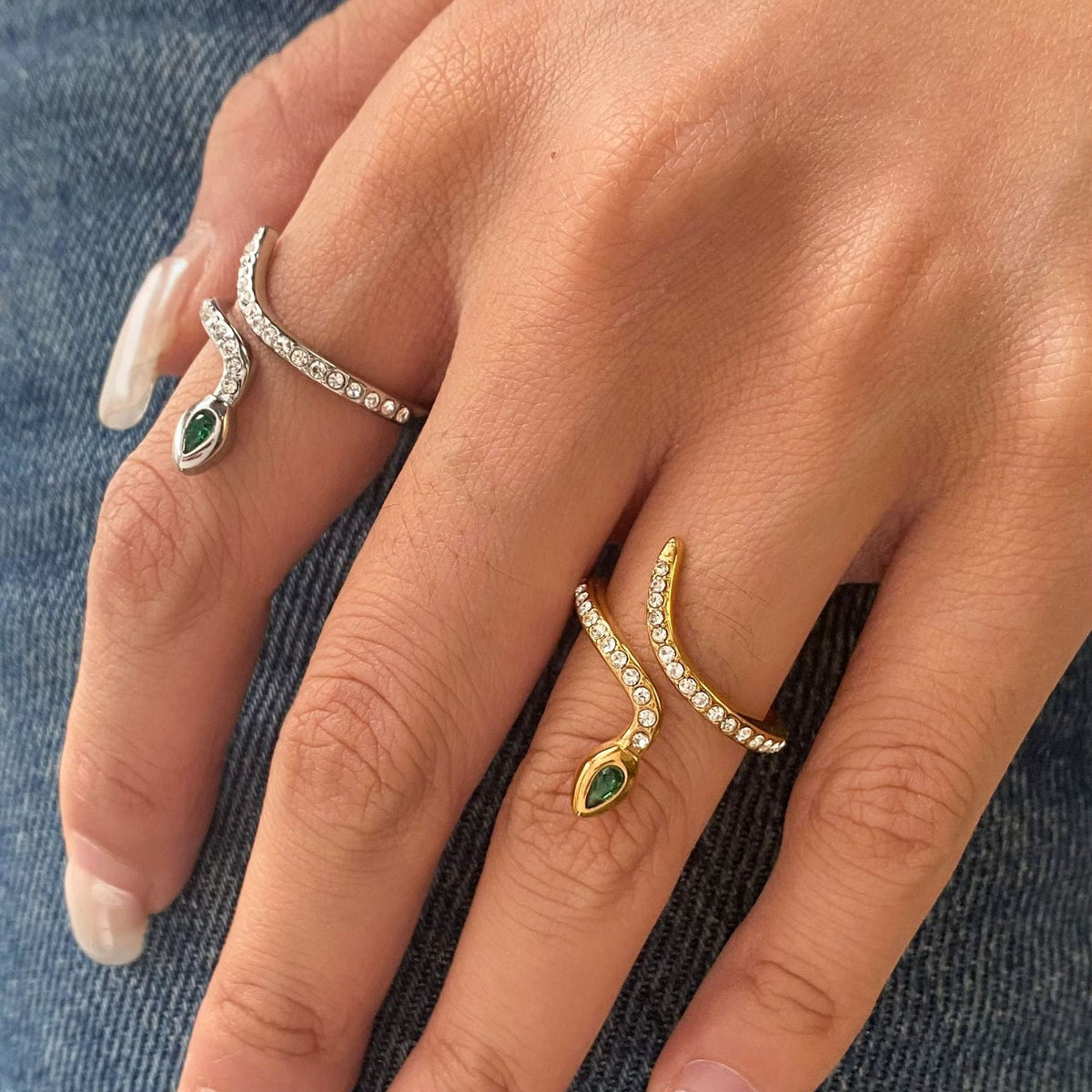 18K gold and titanium steel snake ring