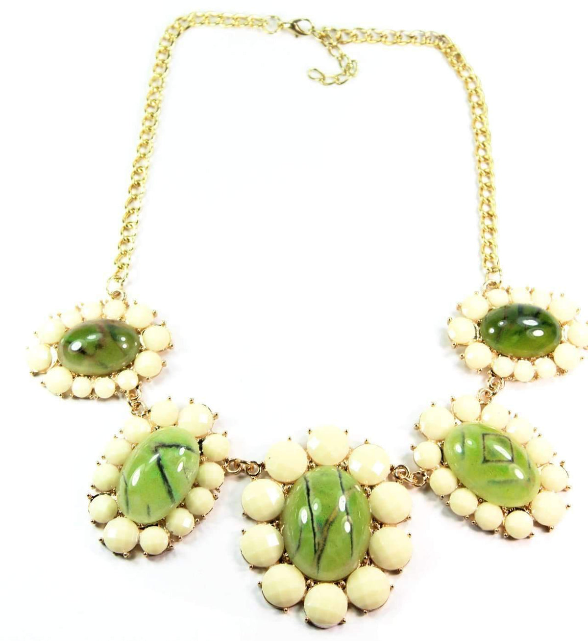 Green Floral Statement Necklace Gold Chain Bib Adjustable