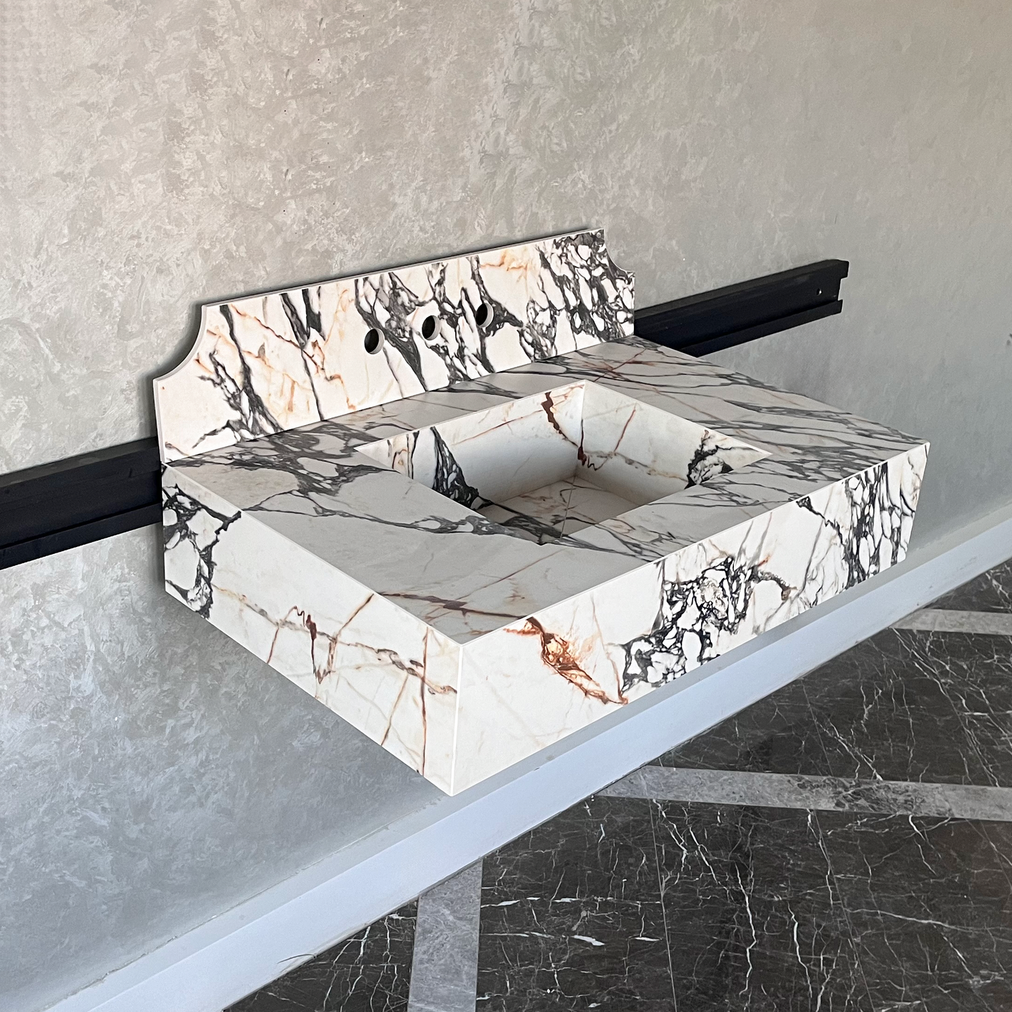 Gold Engineered Porcelain Sink Materia Corchia Handcrafted Marble Premium Design
