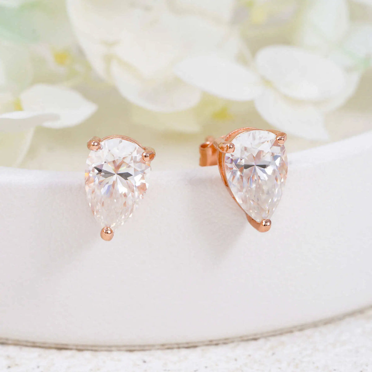 Pear Moissanite Solitaire Stud Earrings in Sterling Silver