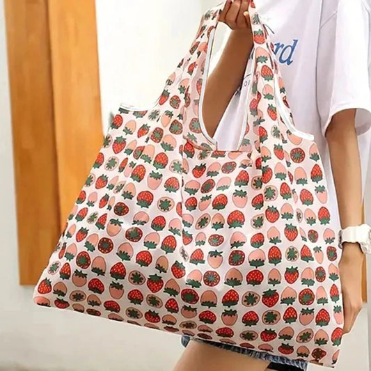 Supermarket Tote Bags Portable - with Cartoon Animal Lemo Strawberry Printing