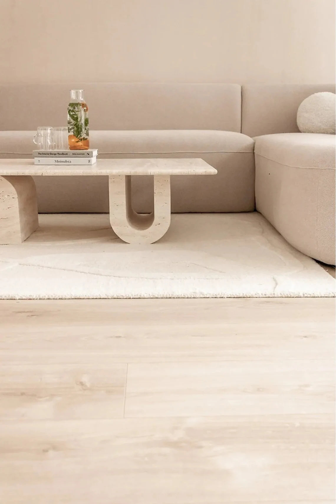 Light Travertine Designer Coffee Table U Shape Legs - 28x48x13