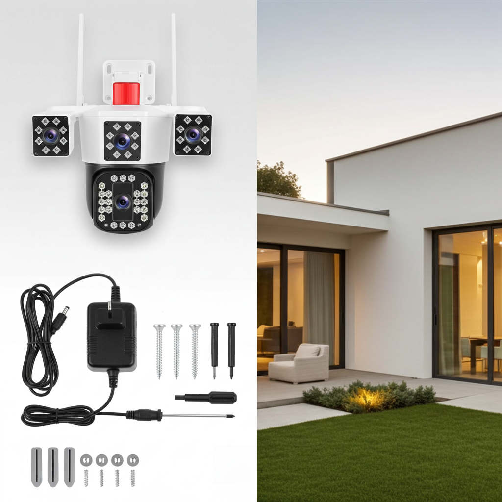1080P HD 4-Lens Security Camera 360° View WiFi Pan & Tilt Surveillance Camera With Full Color Night Vision Auto Motion Tracking 2-Way Audio Spotlights