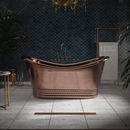 Matte Black Copper Freestanding Bathtub - Contemporary Style