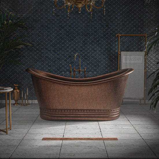 Handcrafted Copper Freestanding Bathtub Matte Black Exterior
