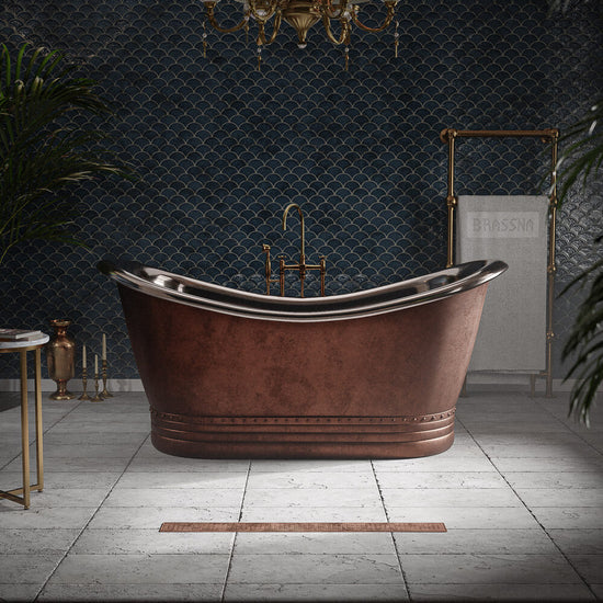 Copper Freestanding Bathtub - Matte Black Exterior Copper Interior
