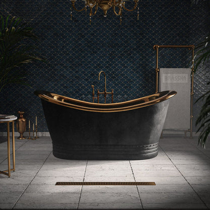 Black Matte and Polished Brass Copper Freestanding Bathtub Contemporary Spa Style