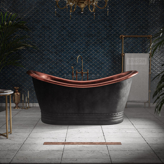 Matte Black Copper Freestanding Bathtub - Hand Crafted Luxury