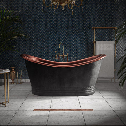Matte Black Copper Freestanding Bathtub - Hand Crafted Luxury