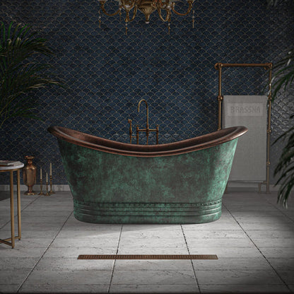 Premium Matte Black Freestanding Bathtub with Hand Forged Radiant Copper Interior
