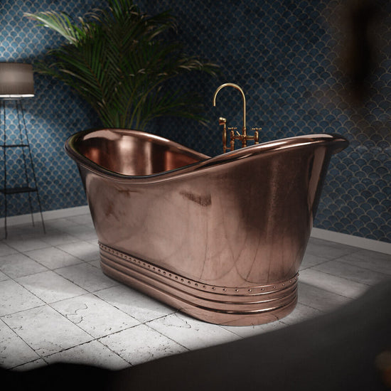 Matte Black Copper Freestanding Bathtub - Contemporary Style