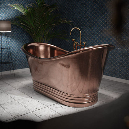 Matte Black Copper Freestanding Bathtub - Contemporary Style
