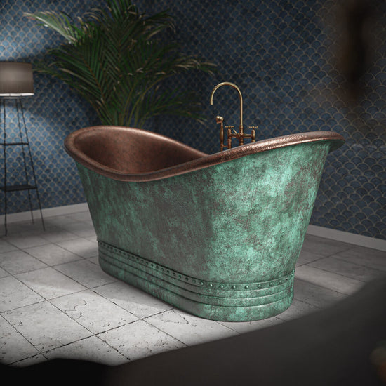 Premium Matte Black Freestanding Bathtub with Hand Forged Radiant Copper Interior