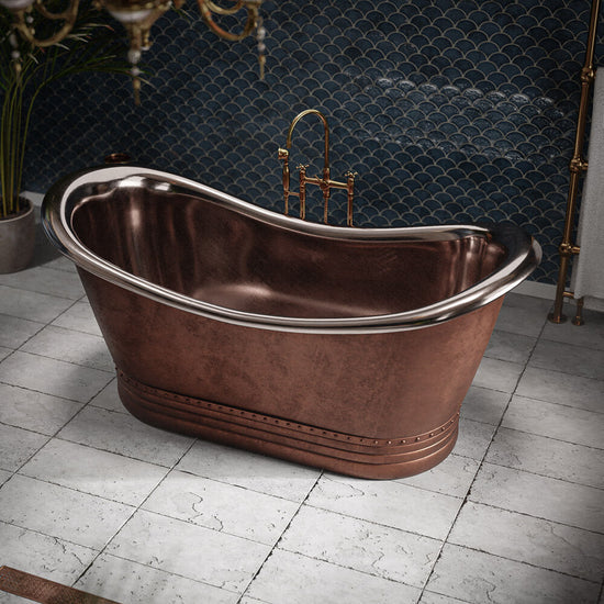 Copper Freestanding Bathtub - Matte Black Exterior Copper Interior