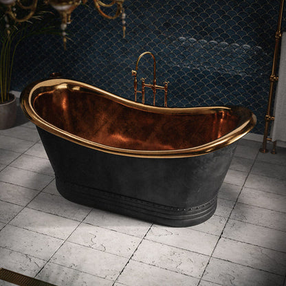 Black Matte and Polished Brass Copper Freestanding Bathtub Contemporary Spa Style