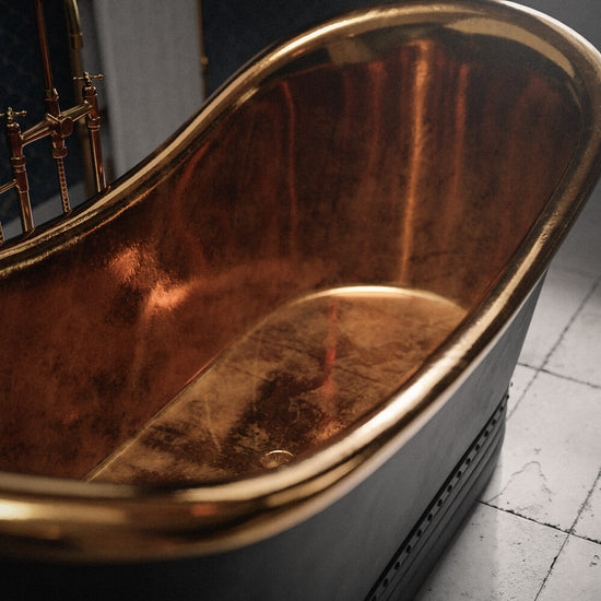 Black Matte and Polished Brass Copper Freestanding Bathtub Contemporary Spa Style