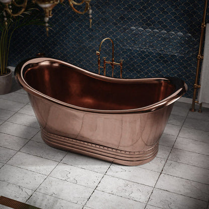 Matte Black Copper Freestanding Bathtub - Contemporary Style