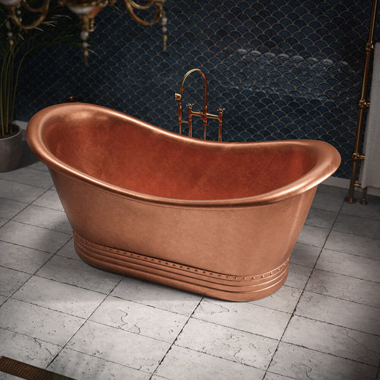 Copper Freestanding Bathtub - Hand-Forged Matte Black Two-Tone