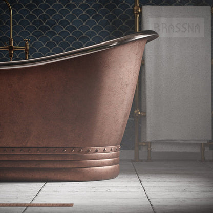 Copper Freestanding Bathtub - Matte Black Exterior Copper Interior