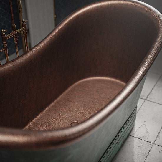 Premium Matte Black Freestanding Bathtub with Hand Forged Radiant Copper Interior