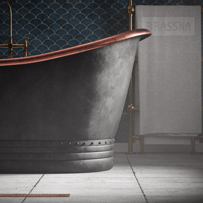Matte Black Copper Freestanding Bathtub - Hand Crafted Luxury