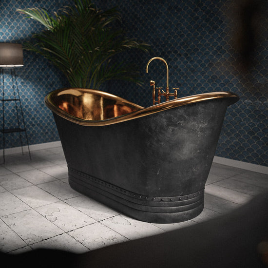 Black Matte and Polished Brass Copper Freestanding Bathtub Contemporary Spa Style