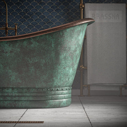 Premium Matte Black Freestanding Bathtub with Hand Forged Radiant Copper Interior