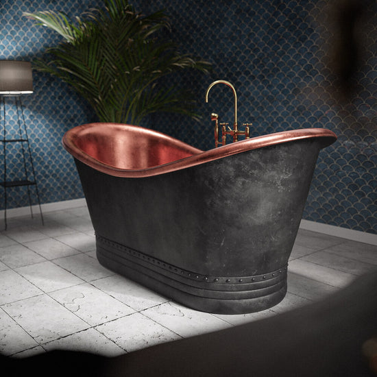 Matte Black Copper Freestanding Bathtub - Hand Crafted Luxury