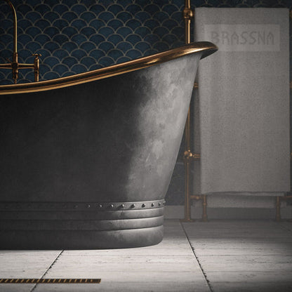 Black Matte and Polished Brass Copper Freestanding Bathtub Contemporary Spa Style