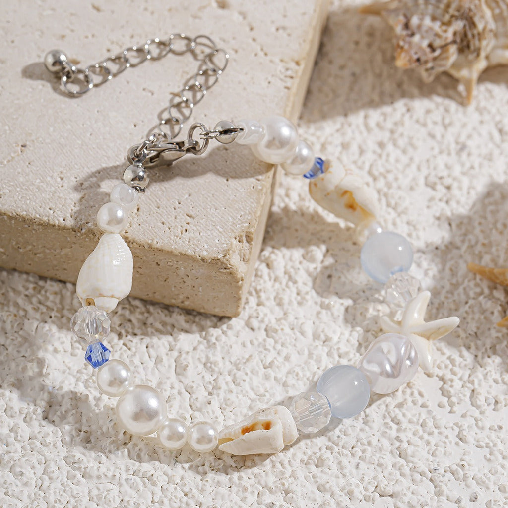 Ocean-style shell and starfish crystal beaded bracelet