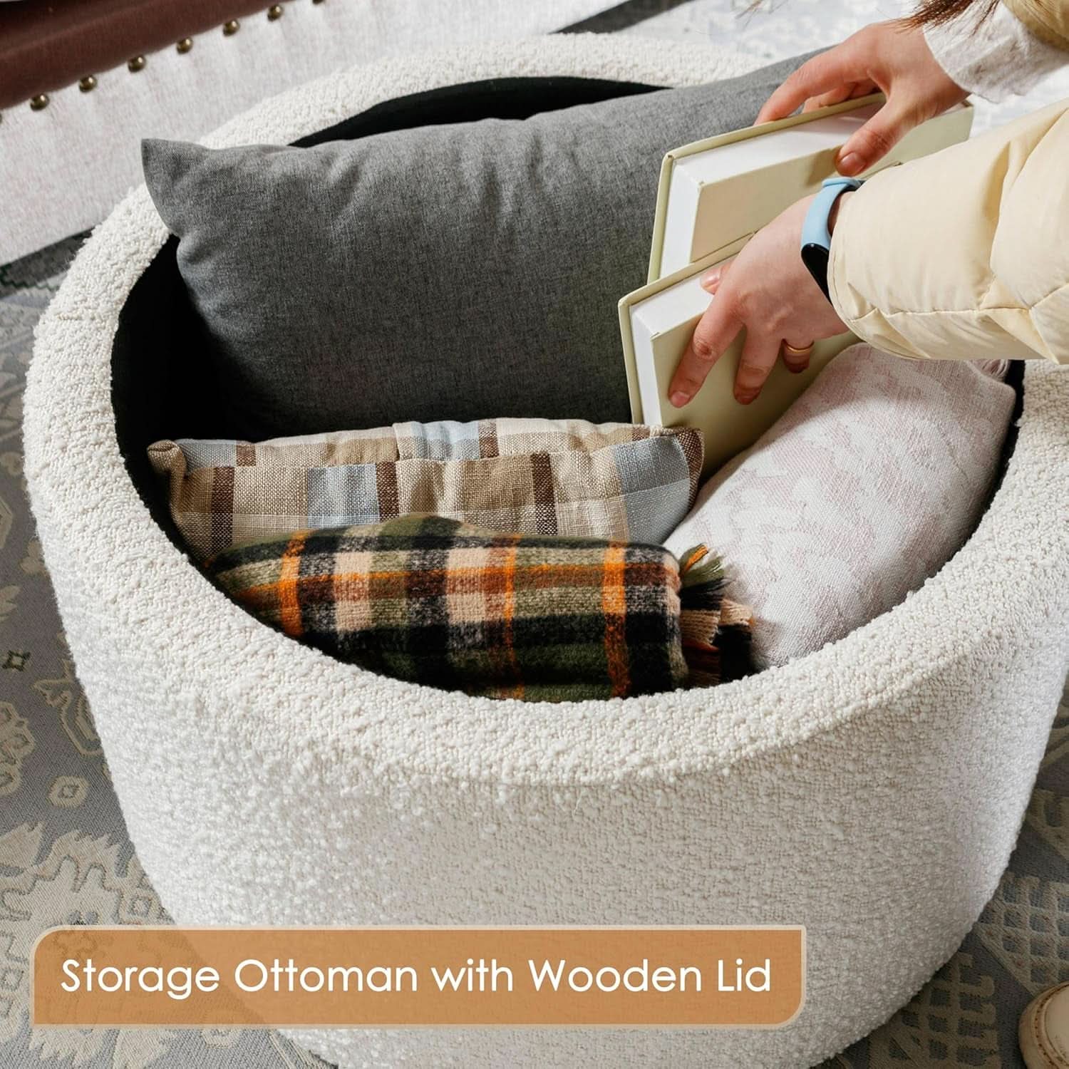21 Inch Round Ottoman With Ample Storage Compartment