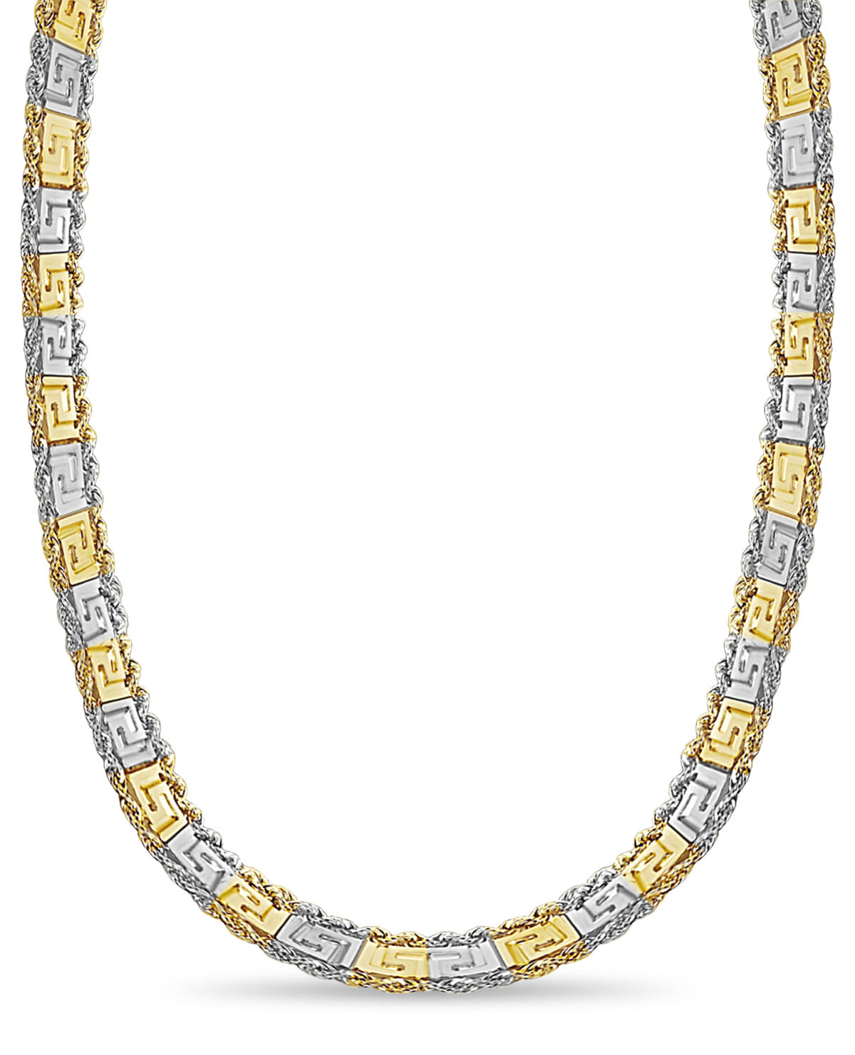 Rope & Greek Key Solid White/Yellow/Rose Gold Handmade Necklace , 12mm, 16-30 Inch