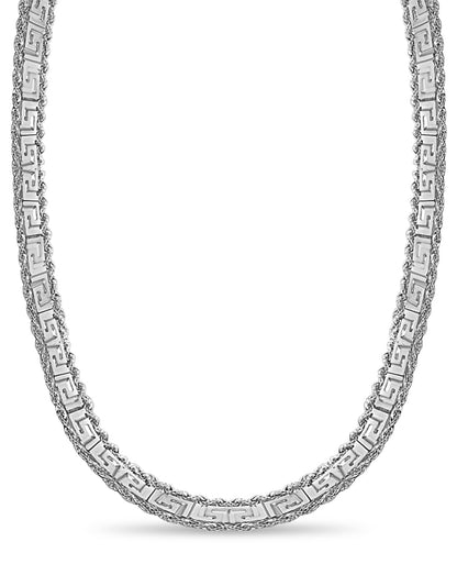 Rope & Greek Key Solid White/Yellow/Rose Gold Handmade Necklace , 12mm, 16-30 Inch