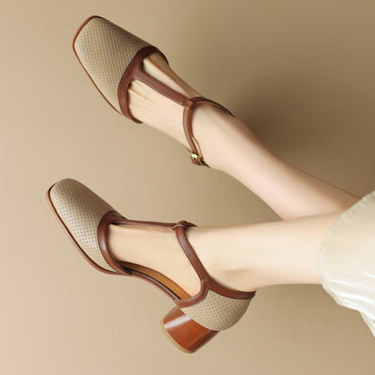 Women's Leather T-Strap Mule Sandals