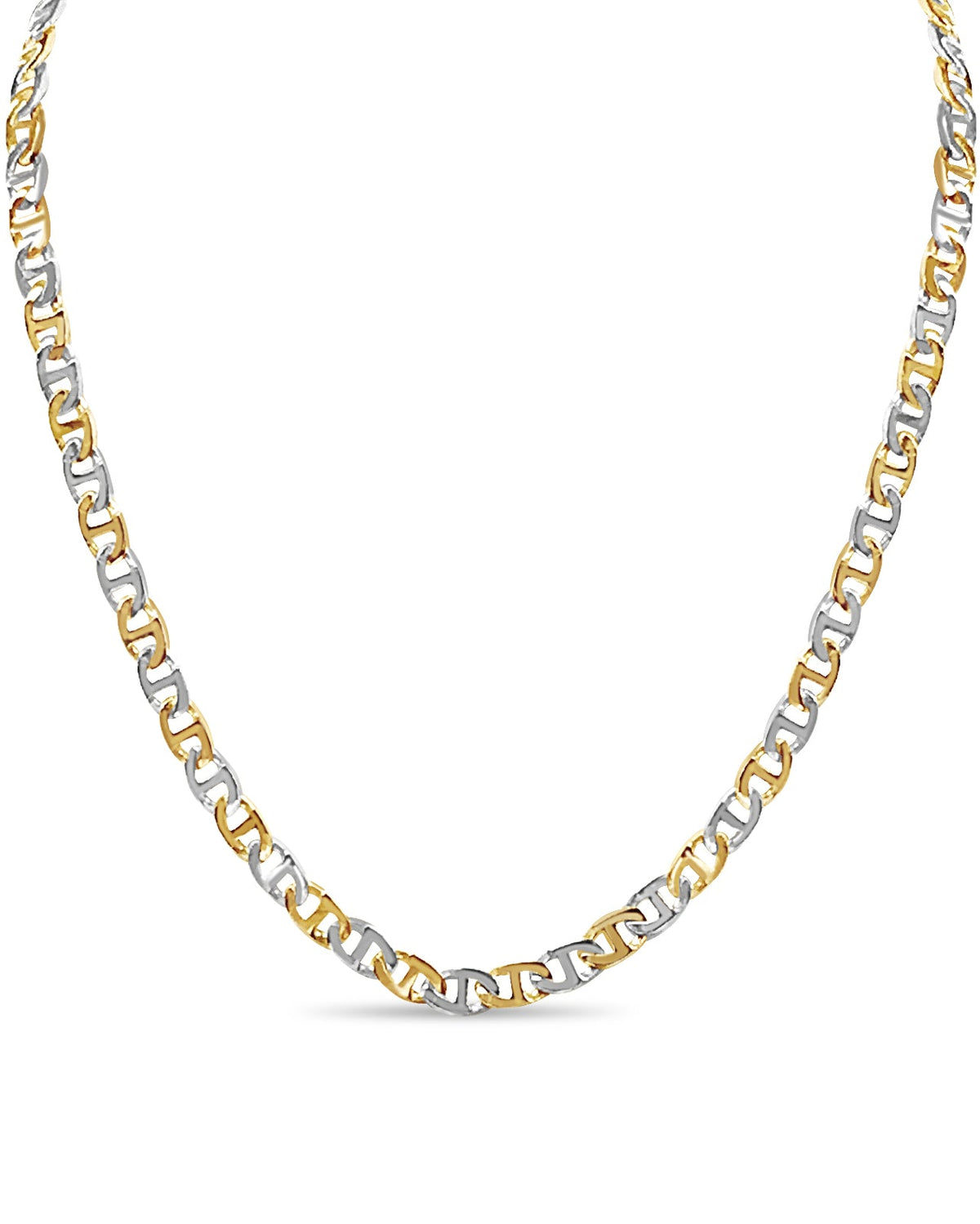 Mariner Solid White/Yellow/Rose Gold Handmade Necklace , 7mm, 16-30 Inch