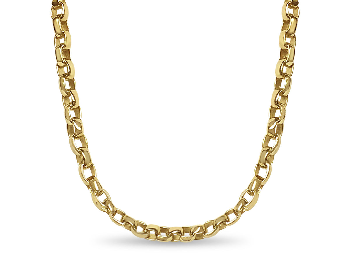 Oval Rolo Solid White/Yellow/Rose Gold Handmade Necklace , 6mm, 16-30 Inch