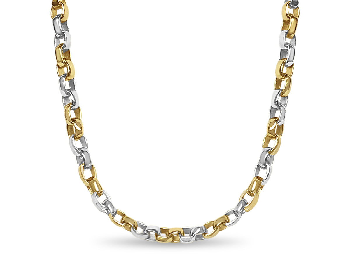 Oval Rolo Solid White/Yellow/Rose Gold Handmade Necklace , 6mm, 16-30 Inch