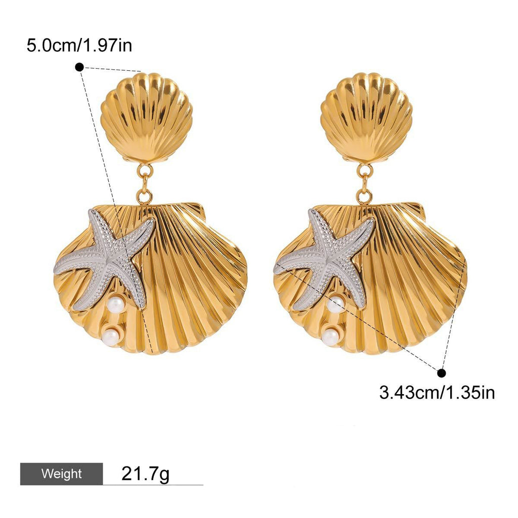 18K shells and starfish design exquisite and unique earrings